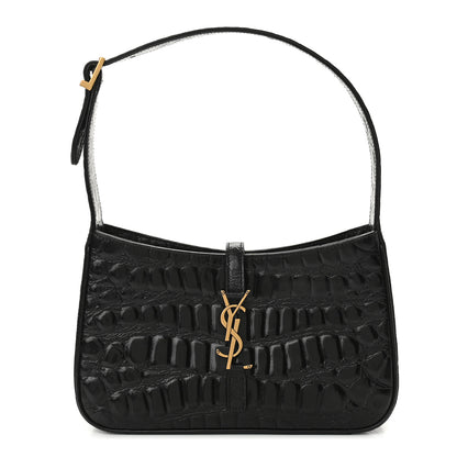 Saint Laurent Calfskin Crocodile Embossed Le 5 A 7 Hobo Black 1 of 9