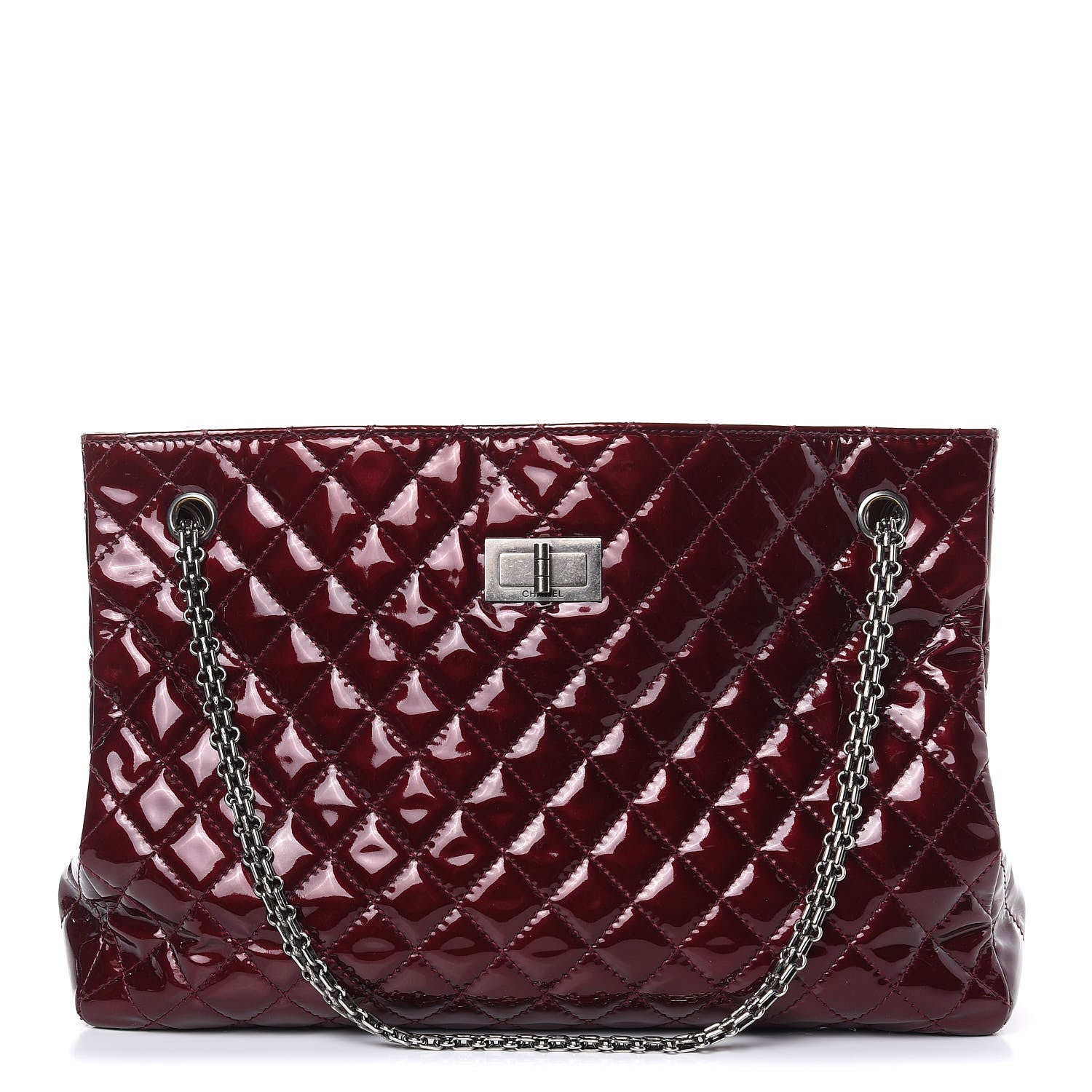 Chanel Patent Calfskin Quilted Reissue 2.55 Tote Burgundy 1 of 15