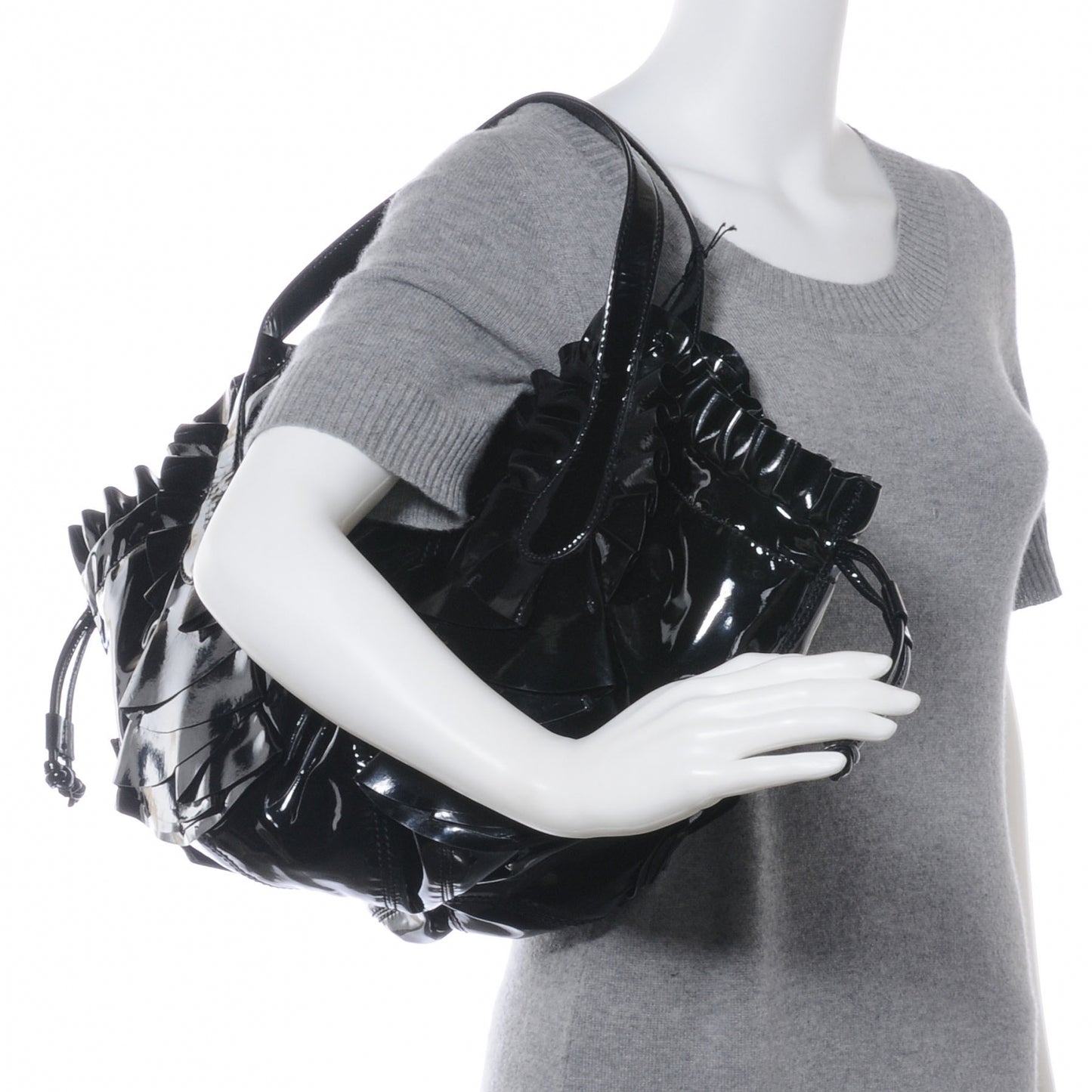 Patent Ruffle Idylle Bag Black