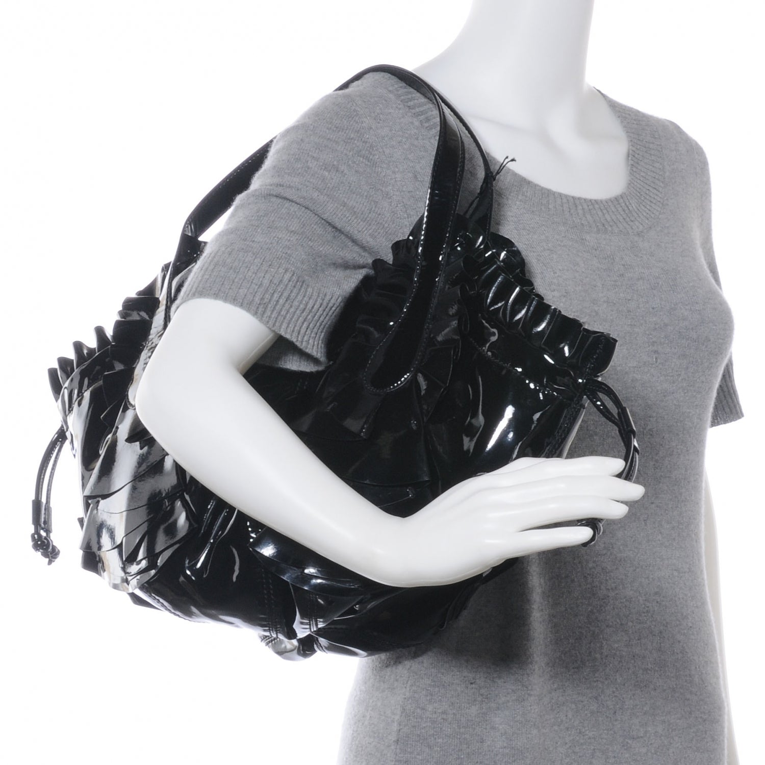 Valentino Garavani Patent Ruffle Idylle Bag Black 2 of 7