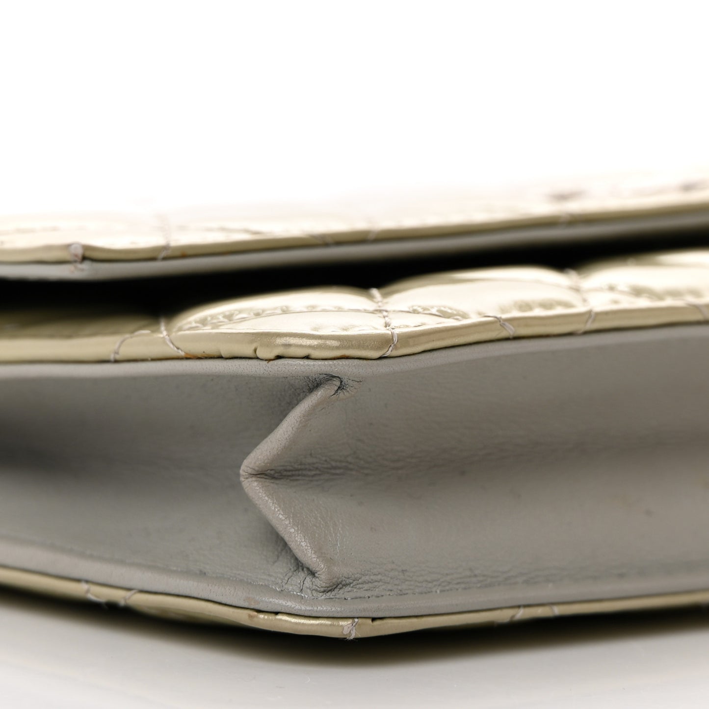 Patent Quilted Brilliant Wallet On Chain WOC Silver
