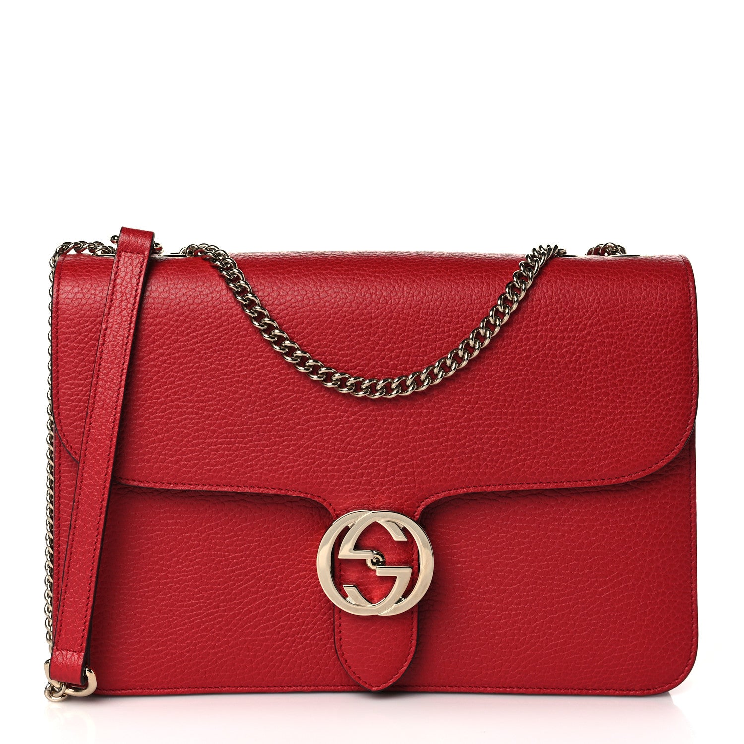 Gucci Dollar Calfskin Interlocking G Shoulder Bag Red 1 of 9