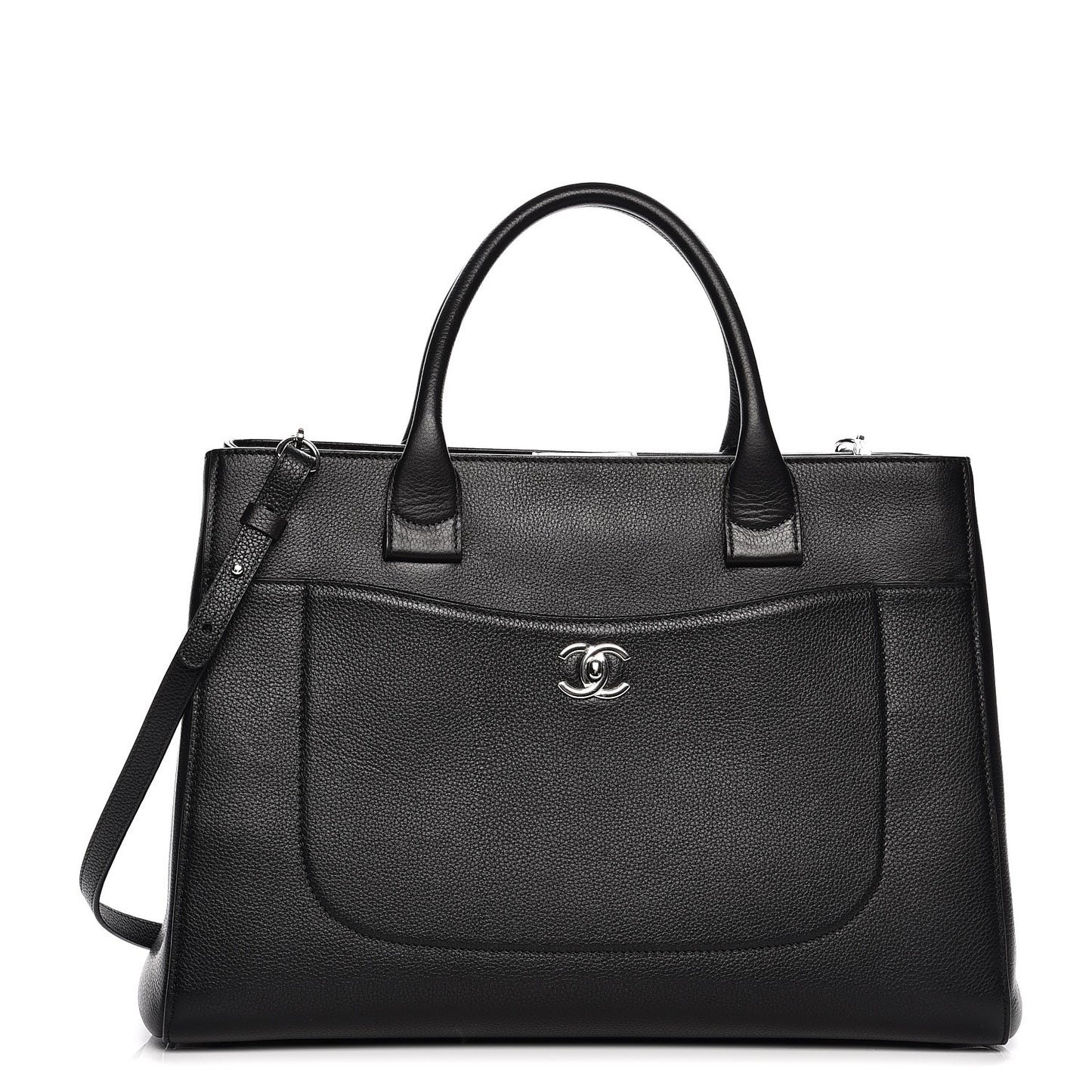 Grained Calfskin Medium Neo Executive Shopper Tote Black