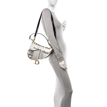 Christian Dior Calfskin Newspaper Printed Saddle Bag With Strap Black White 2 of 10