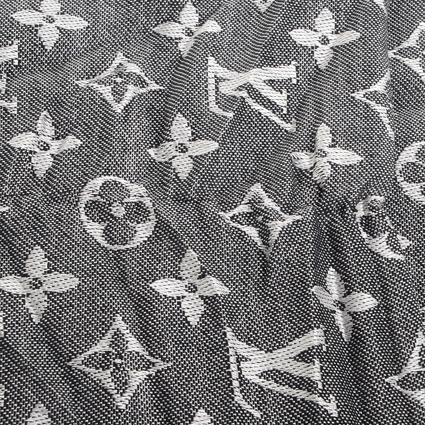 Silk Wool Monogram Denim Shawl Black