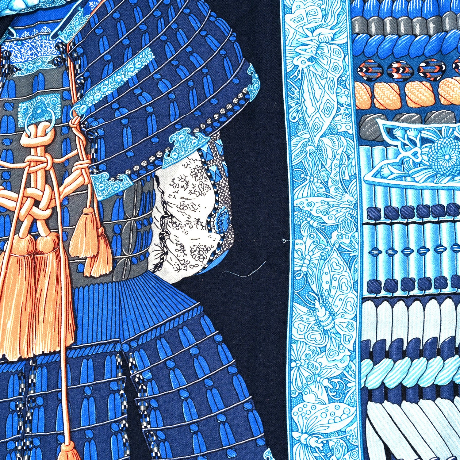 Hermes Cashmere Silk Parures De Samourais Shawl 140 Caban Bleu Ciel Saumon 4 of 5