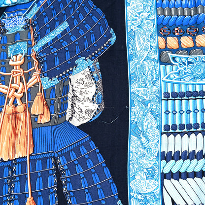 Hermes Cashmere Silk Parures De Samourais Shawl 140 Caban Bleu Ciel Saumon 4 of 5