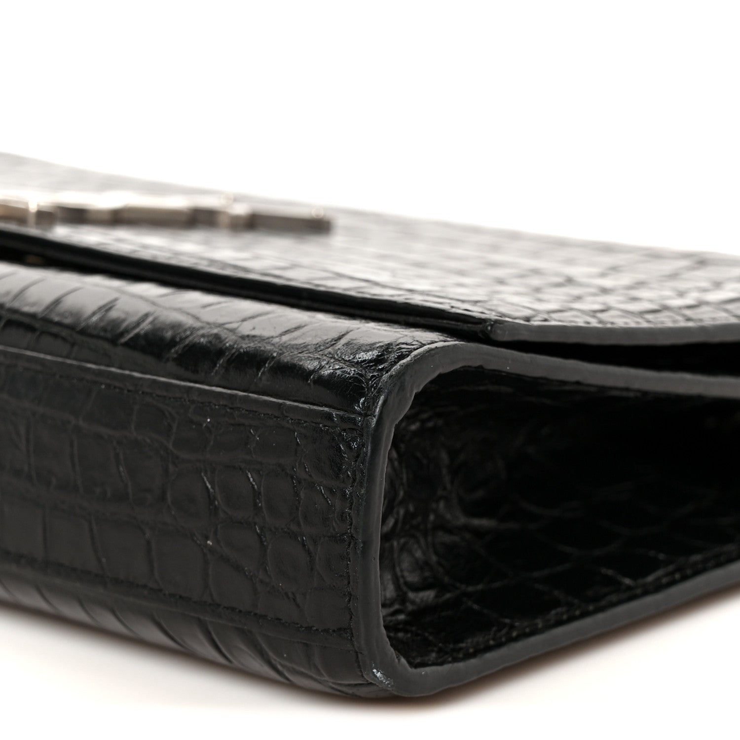 Saint Laurent Calfskin Crocodile Embossed Medium Classic Monogram Kate Tassel Satchel Black 11 of 11