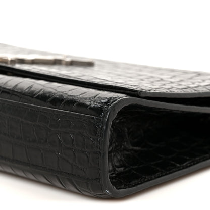 Saint Laurent Calfskin Crocodile Embossed Medium Classic Monogram Kate Tassel Satchel Black 11 of 11