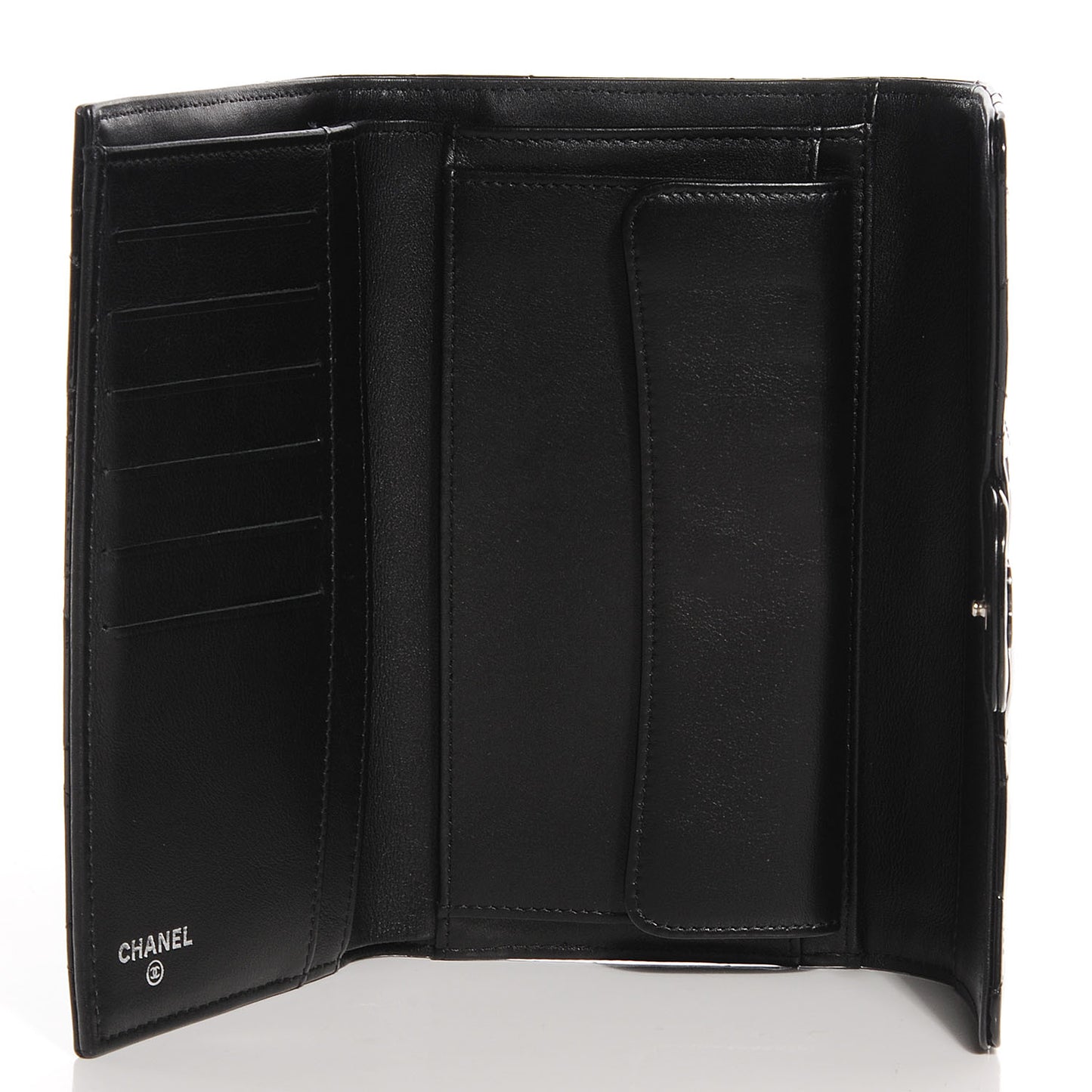 Patent Quilted Large Flap Wallet Black