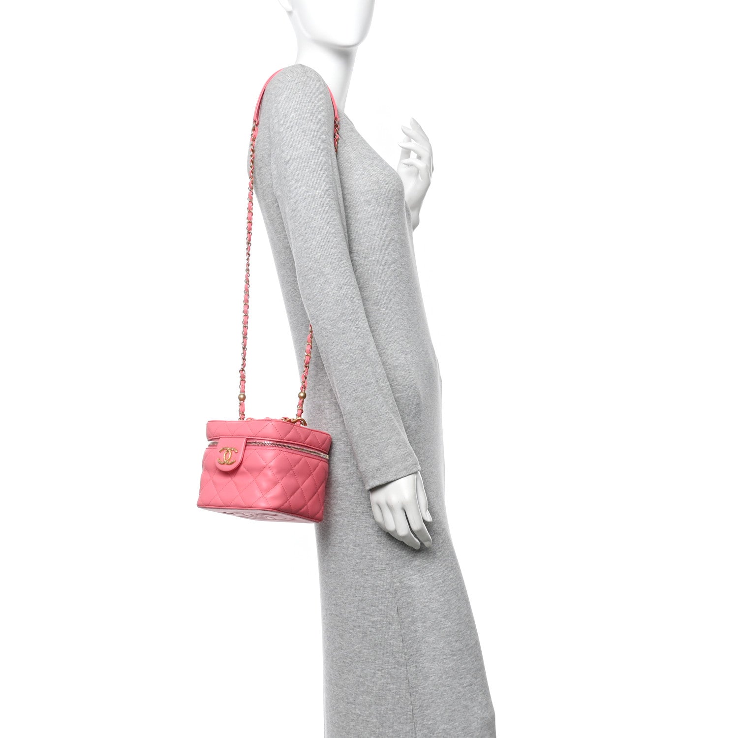 Chanel Calfskin Quilted Small Vanity Case With Chain Coral Pink 2 of 11