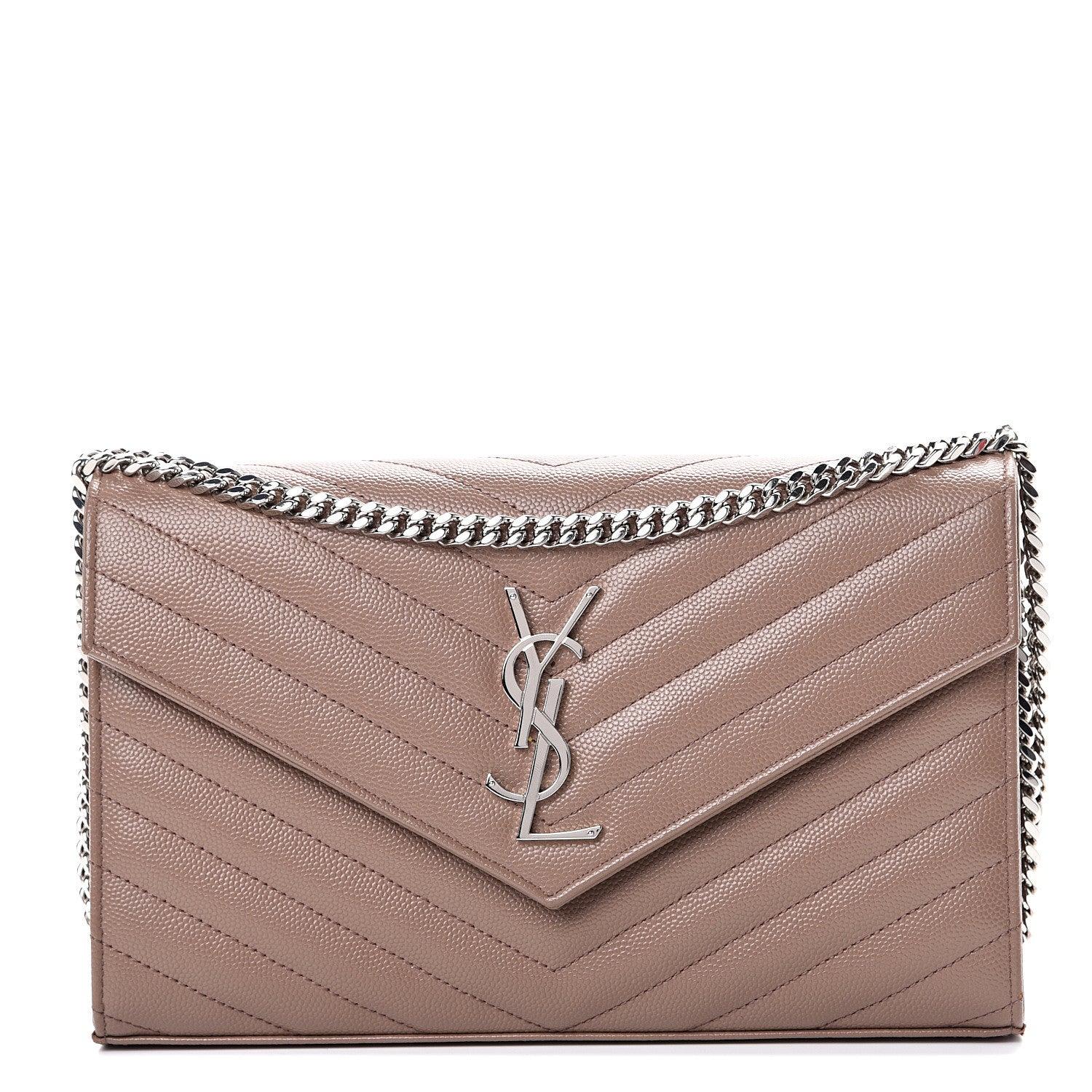 Saint Laurent Grain De Poudre Matelasse Chevron Monogram Chain Wallet Fard 1 of 16