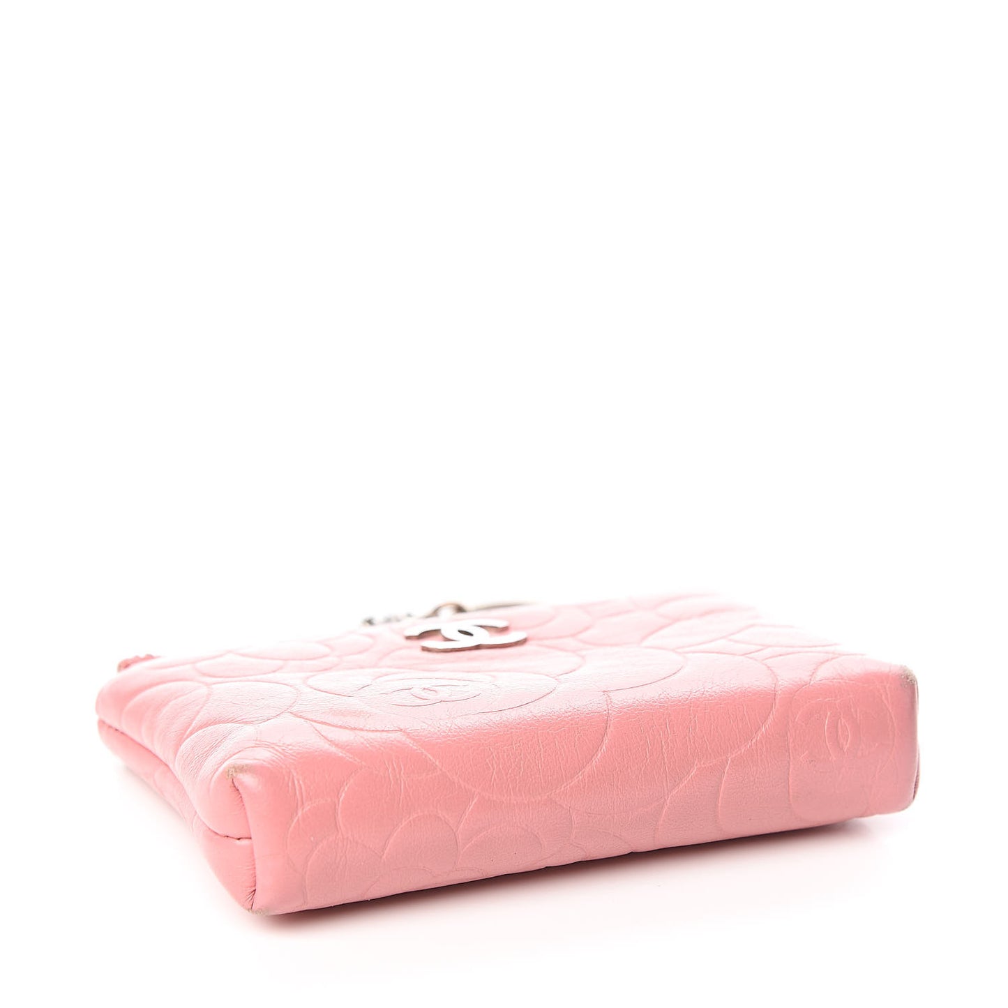 Lambskin Camellia Embossed Key Holder Case Pink