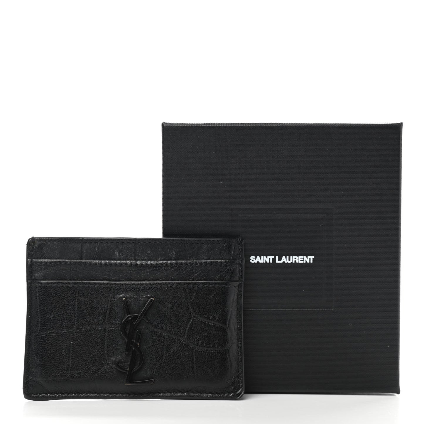 Calfskin Crocodile Embossed Monogram Credit Card Case Black