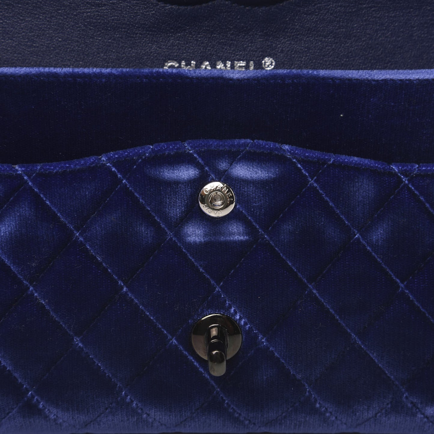 Velvet Quilted Medium Double Flap Navy Blue