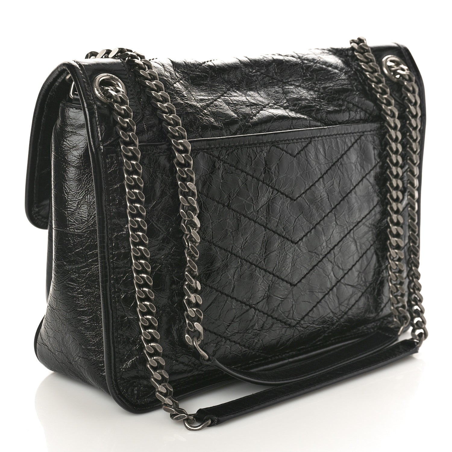 Saint Laurent Crinkled Calfskin Matelasse Monogram Medium Niki Chain Satchel Black 3 of 10