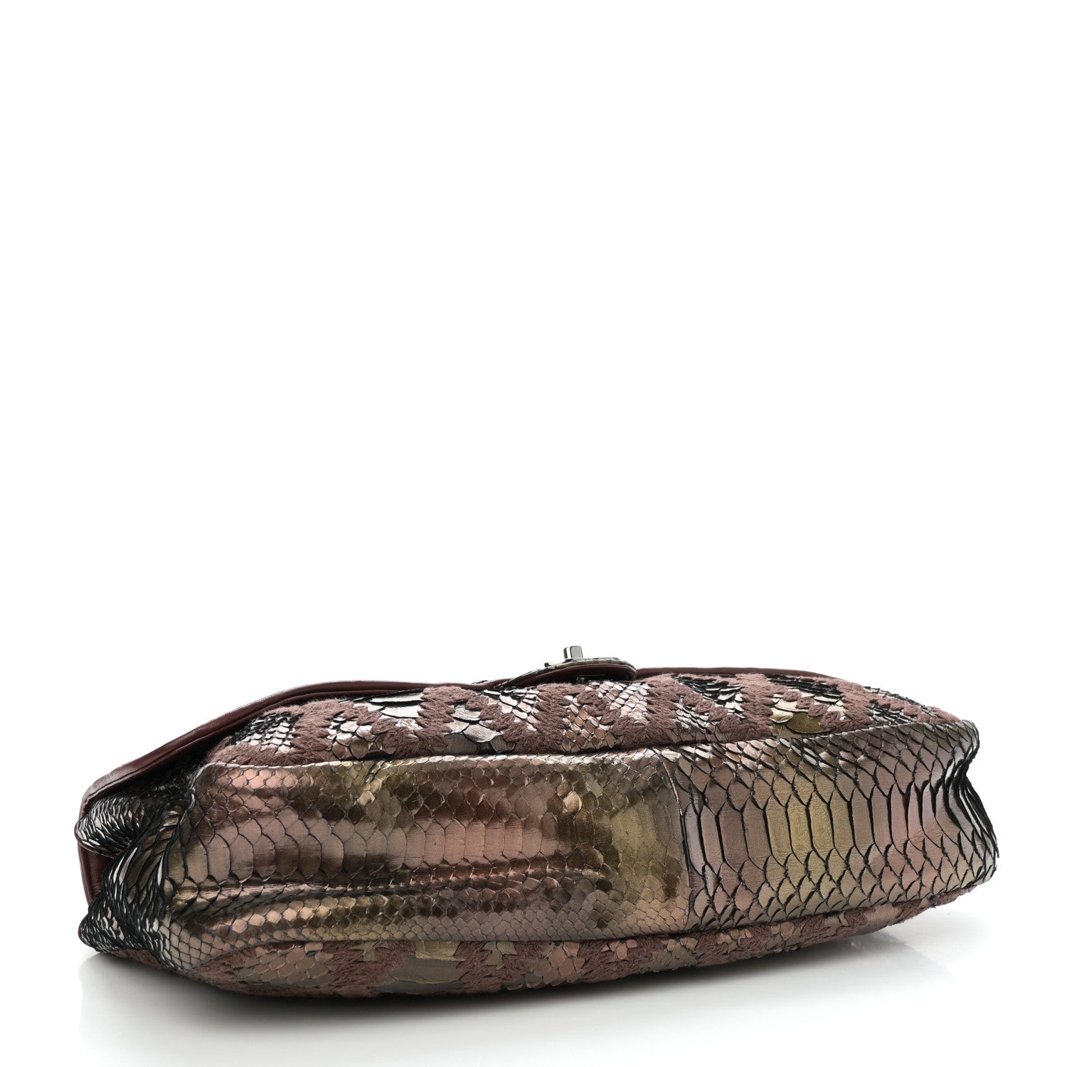 Chanel Metallic Snakeskin Crochet Soft and Chain Maxi Flap Burgundy Multicolor 4 of 11