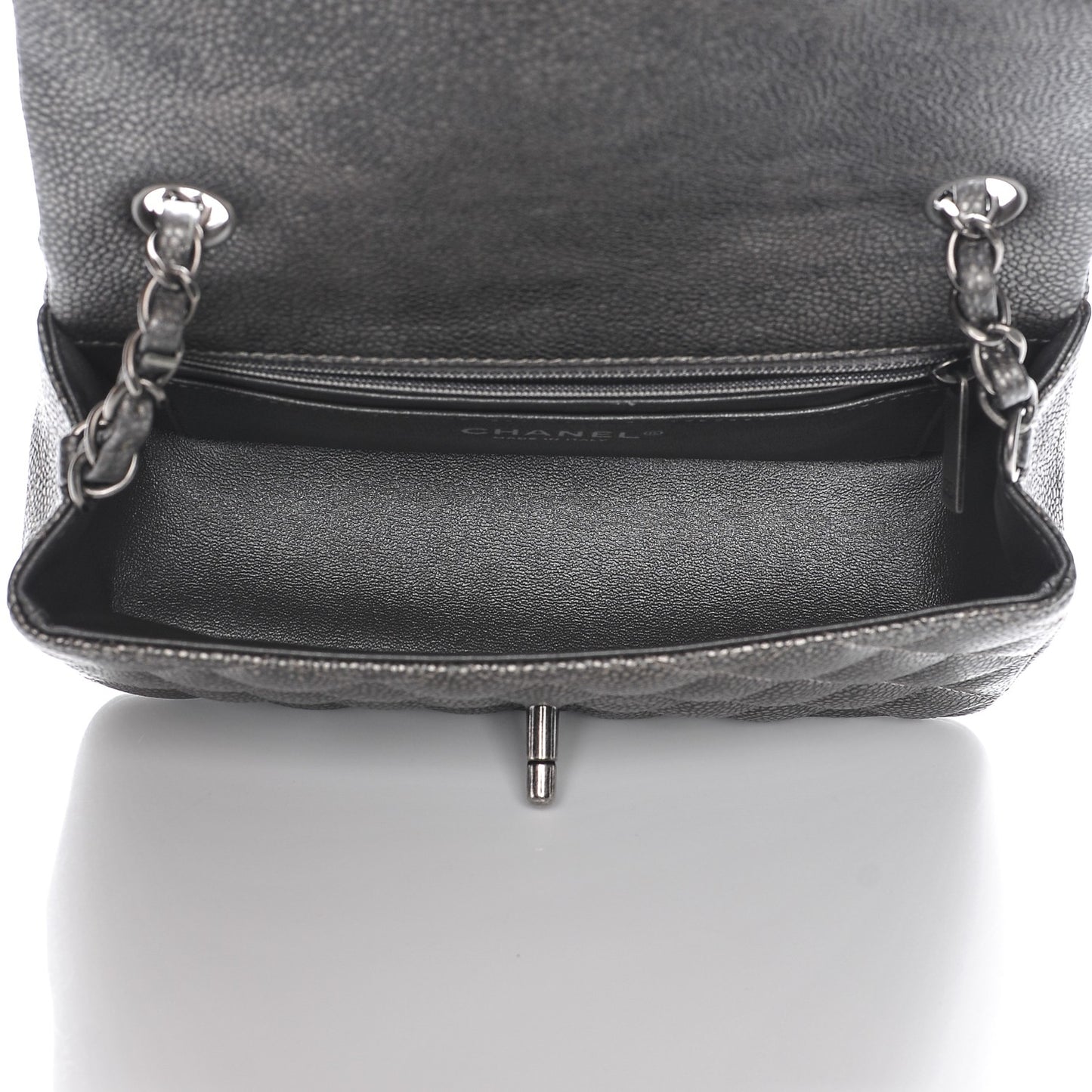 Metallic Caviar Quilted Mini Rectangular Flap Dark Silver