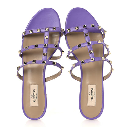 Valentino Garavani Nappa Rockstud Caged Flat Slide Sandals 40 Glicine 2 of 11