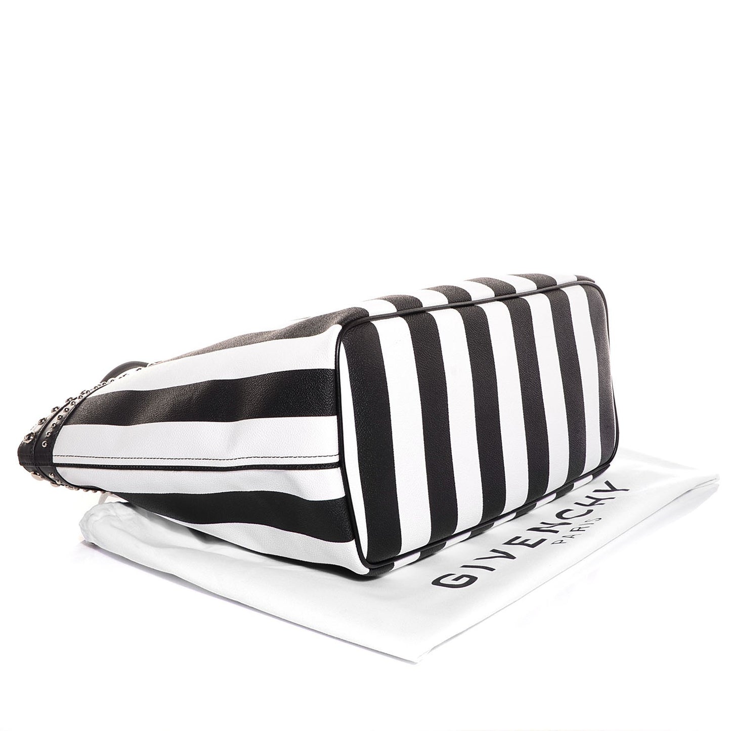 Coated Canvas Striped Large Antigona Tote Black White