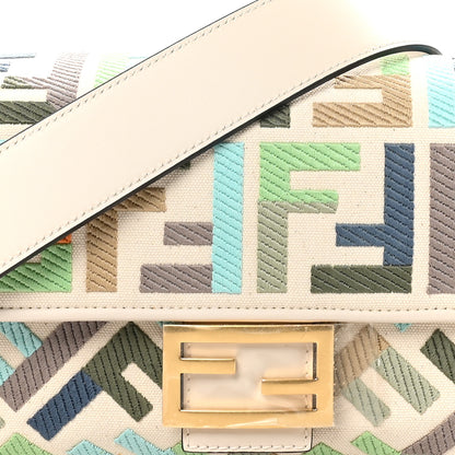 Fendi Canvas Vitello Seta FF Multicolor Embroidered Baguette Grezzo Multicolor Latte 8 of 10