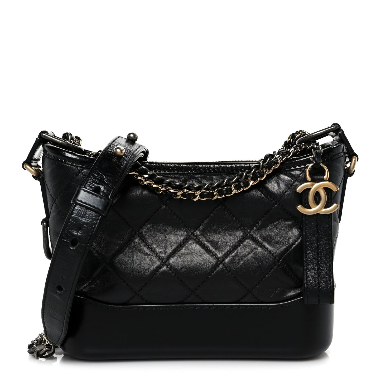 Aged Calfskin Quilted Small Gabrielle Hobo Black