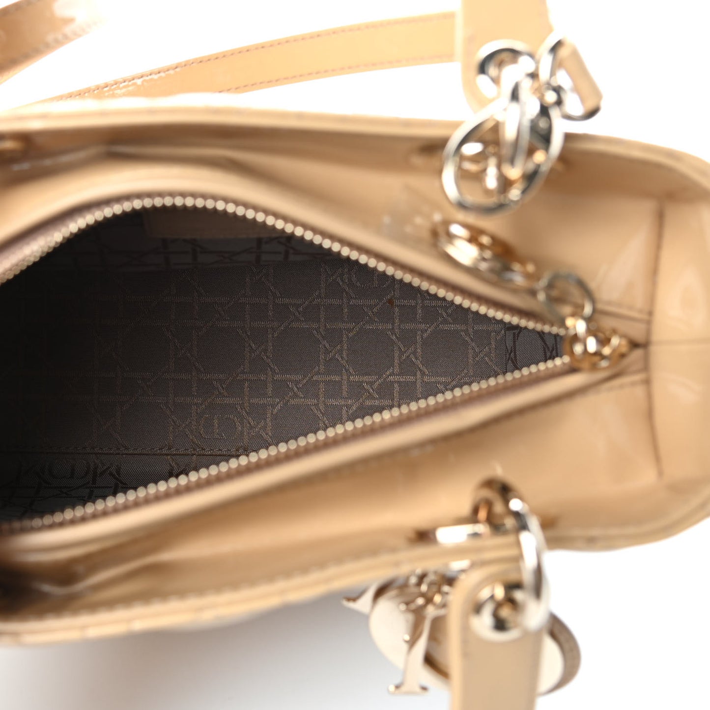 Patent Cannage Medium Lady Dior Dark Beige