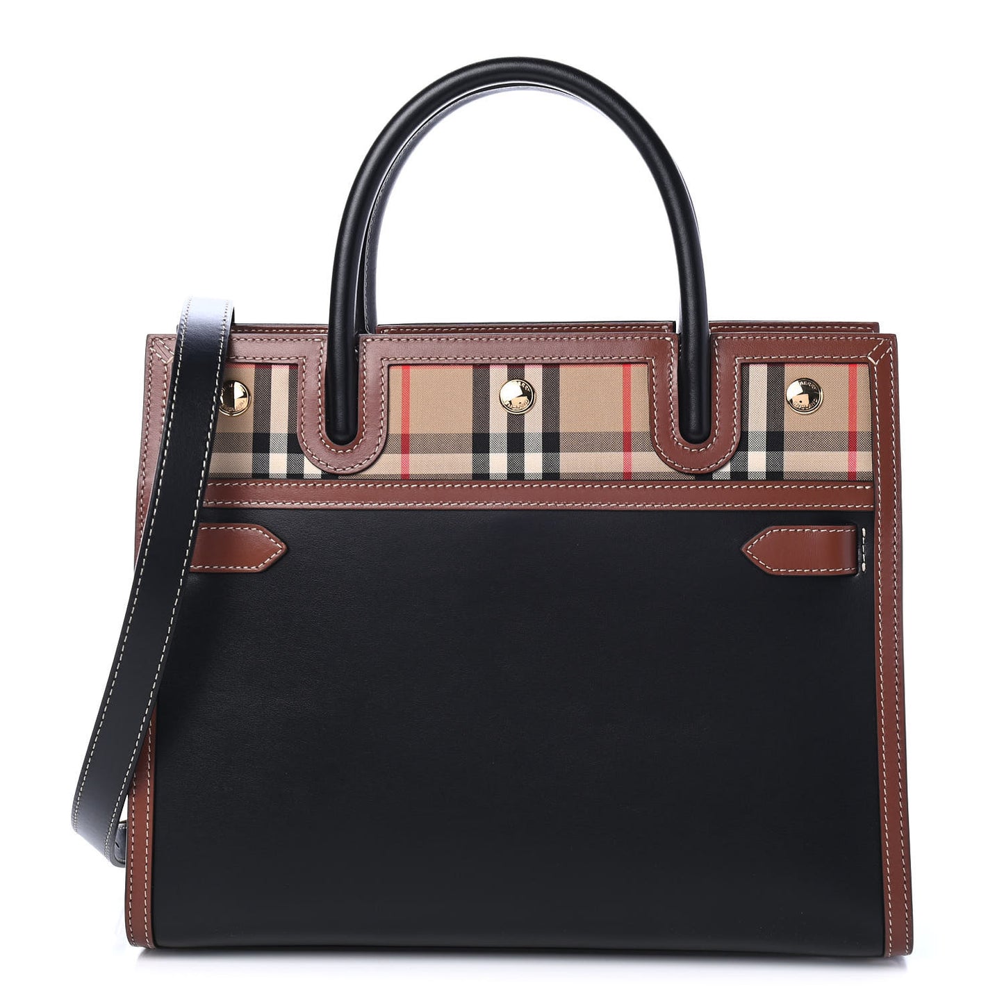 Calfskin Vintage Check Small Two Handle Title Bag Black