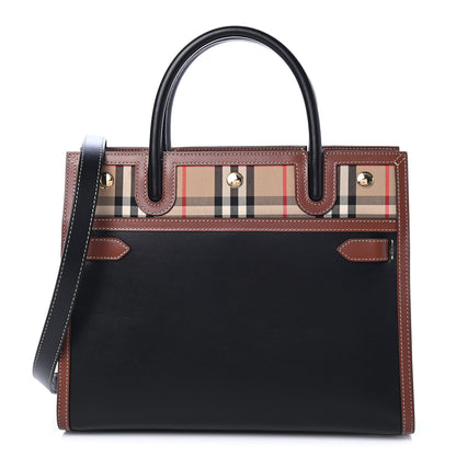Burberry Calfskin Vintage Check Small Two Handle Title Bag Black 1 of 4