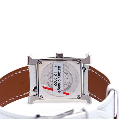 Hermes Stainless Steel Epsom Diamond Mother of Pearl 21mm Heure H Hour Quartz Watch Blanc 4 of 8