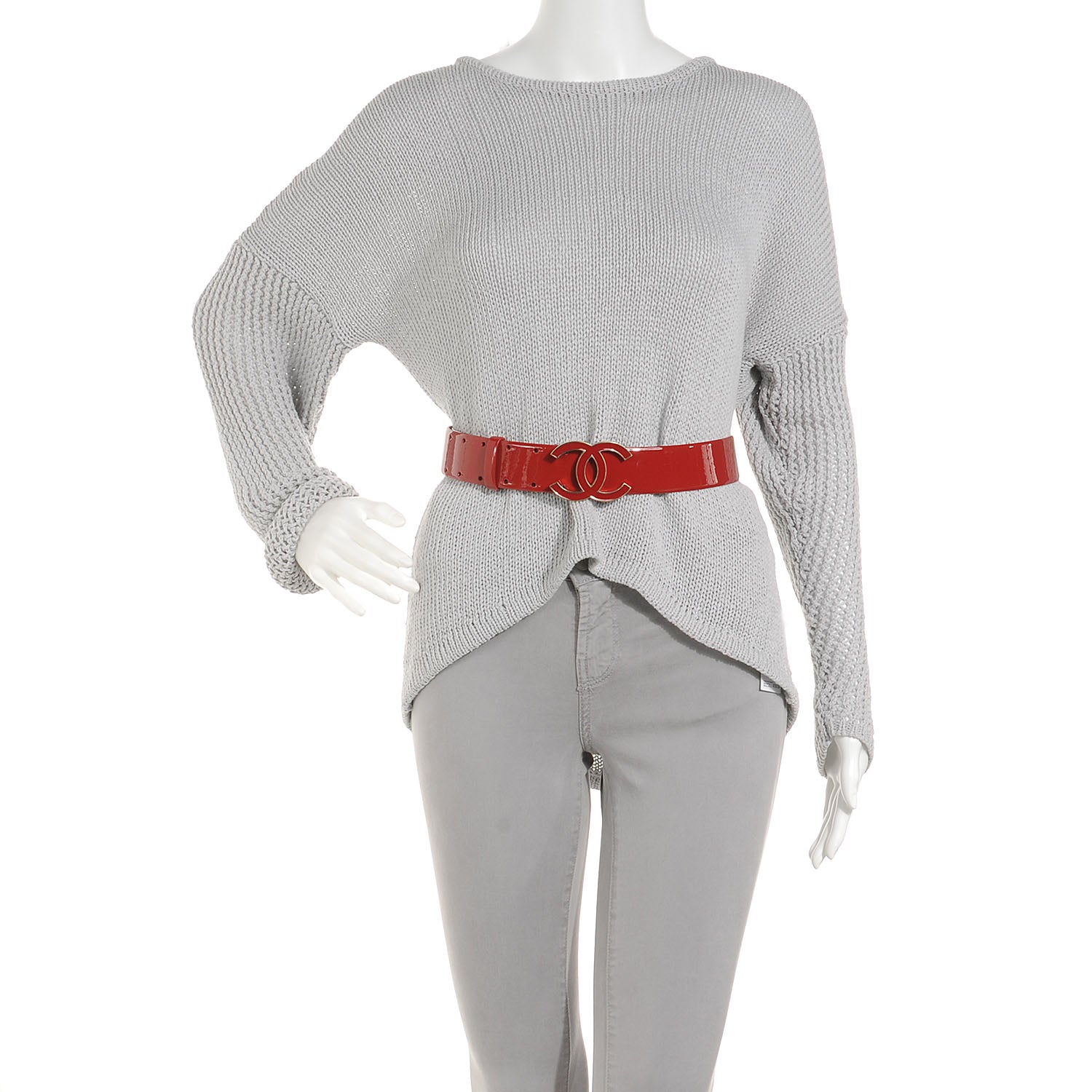 Chanel Patent Leather CC Logo Belt 85 34 Red 2 of 6