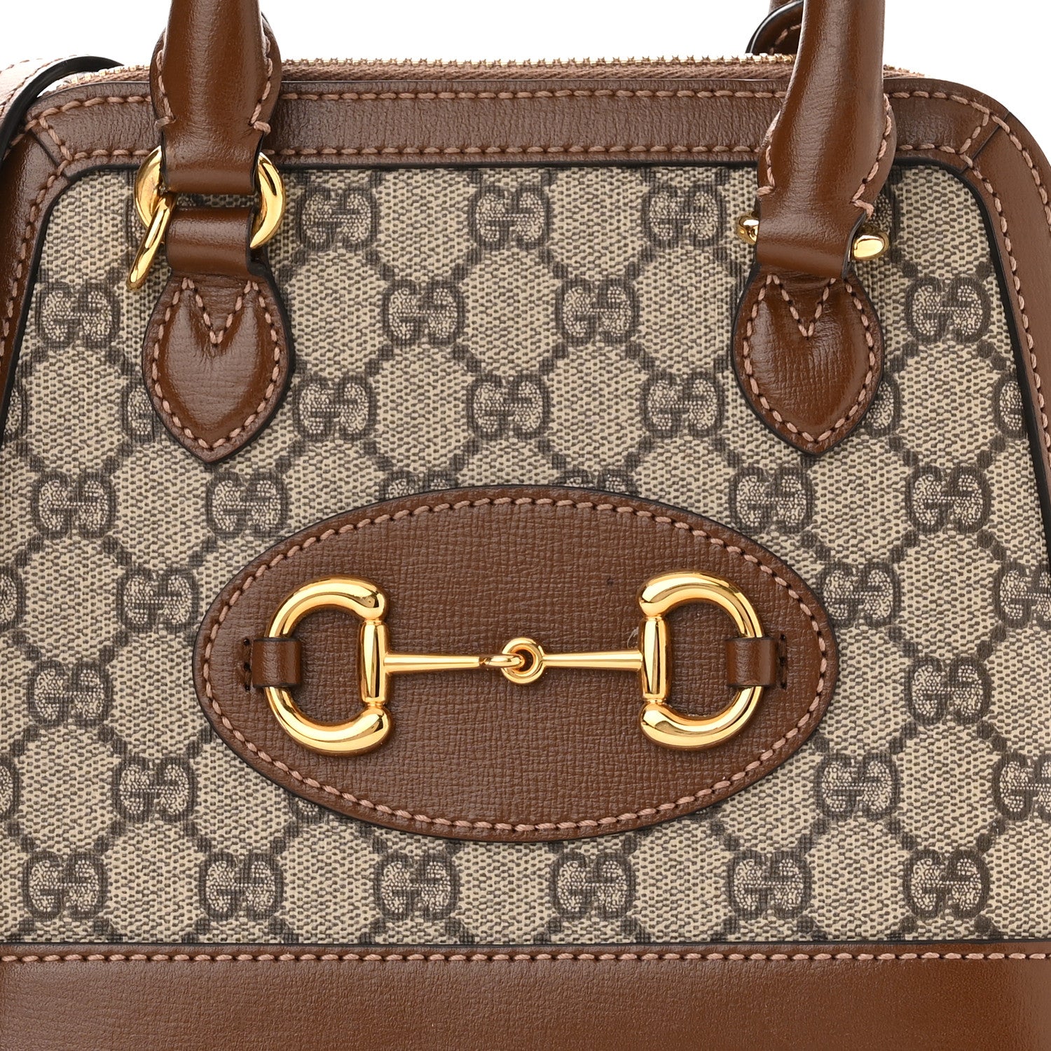 Gucci GG Supreme Monogram Azalea Calfskin Mini Horsebit 1955 Top Handle Bag Beige Ebony Brown Sugar 8 of 13