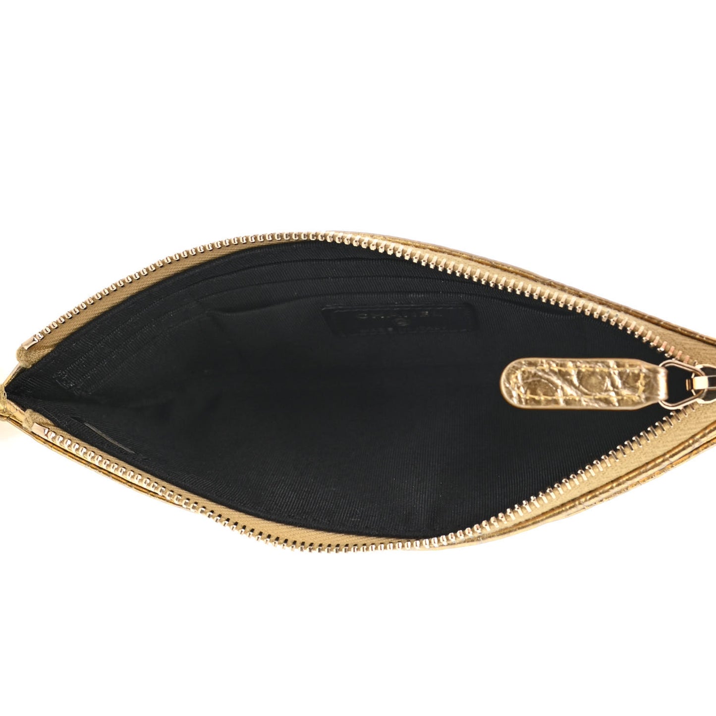 Calfskin Crocodile Embossed Cocodile Zip Pouch Gold