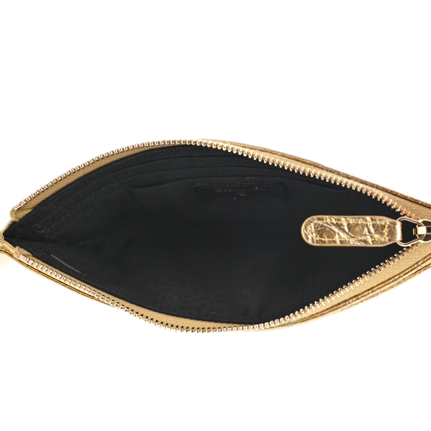 Chanel Calfskin Crocodile Embossed Cocodile Zip Pouch Gold 4 of 4