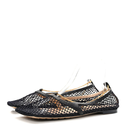 Bottega Veneta Mesh Nappa Chunky Chain Stretch Ballerina Flats 39 Black 3 of 7