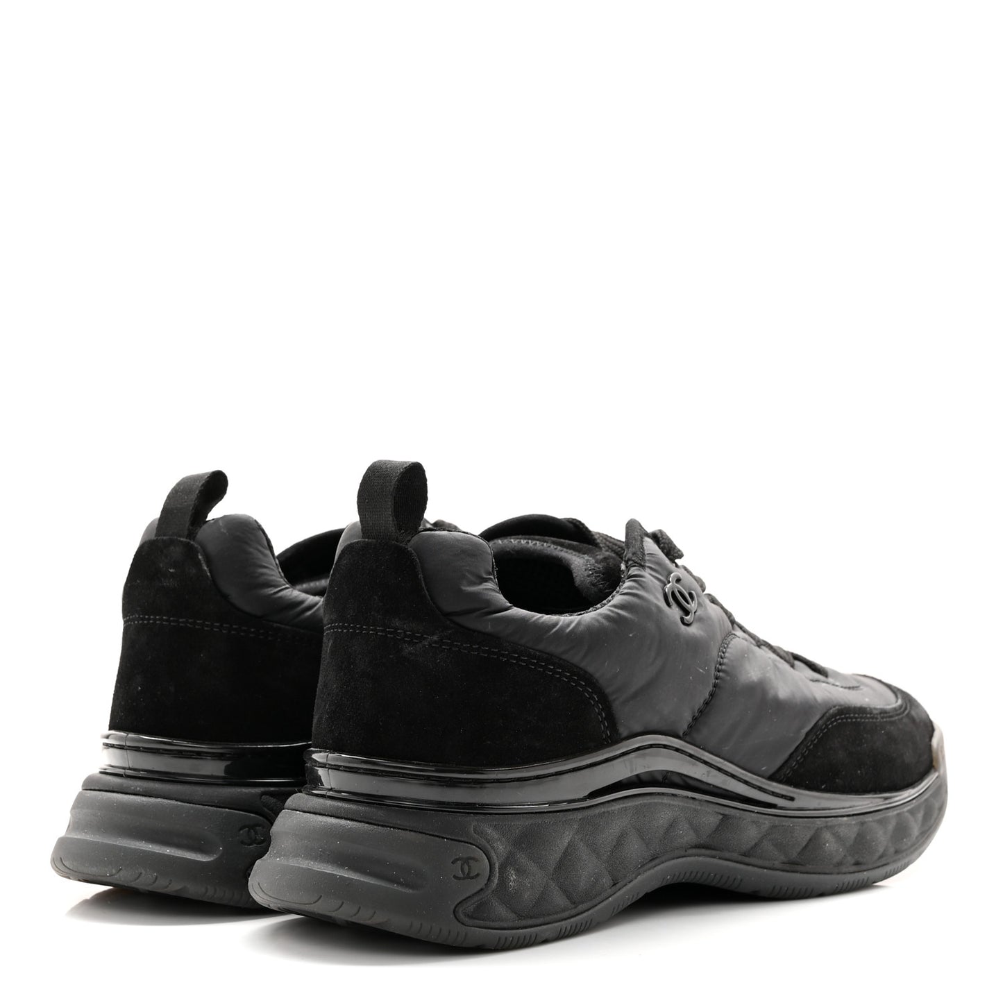 Nylon Suede Calfskin CC Sneakers 40 Black
