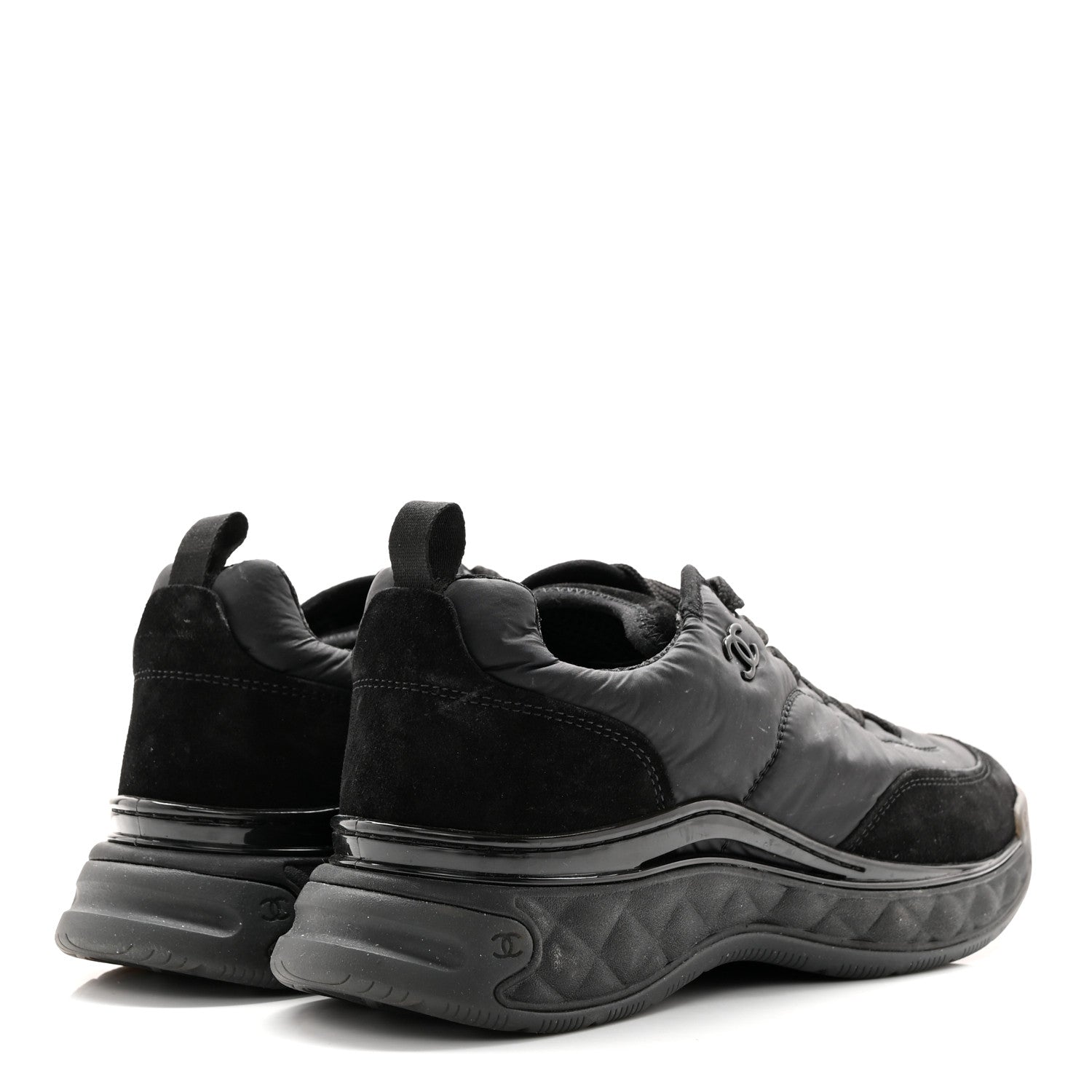 Chanel Nylon Suede Calfskin CC Sneakers 40 Black 4 of 11