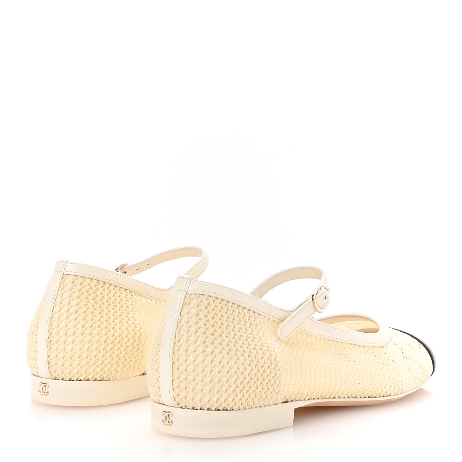 Chanel Crochet Lambskin Cap Toe Mary Jane Flats 39 Natural Beige Black 5 of 8