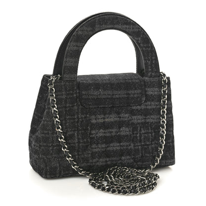 Chanel Printed Denim Quilted Nano Kelly Shopper Black Grey 3 of 10