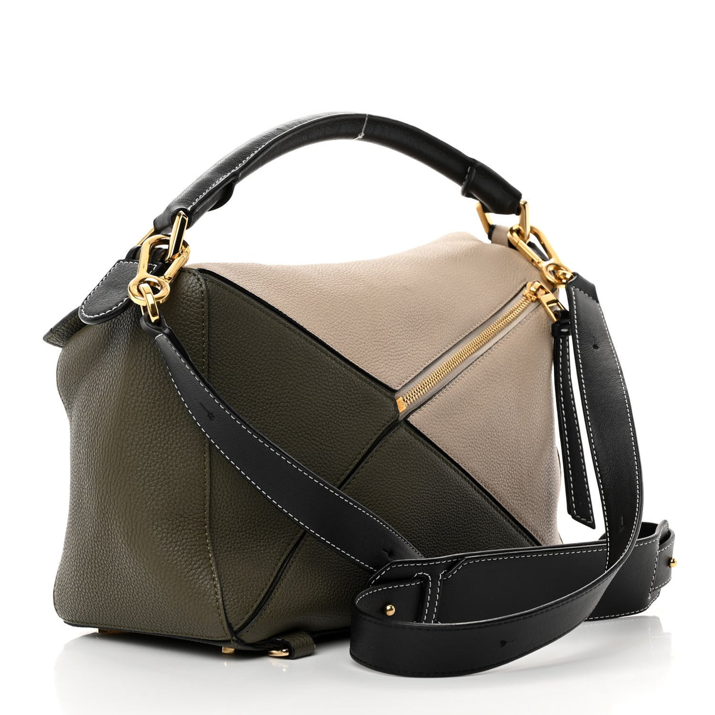 Grained Calfskin Medium Puzzle Bag Oat Khaki Green