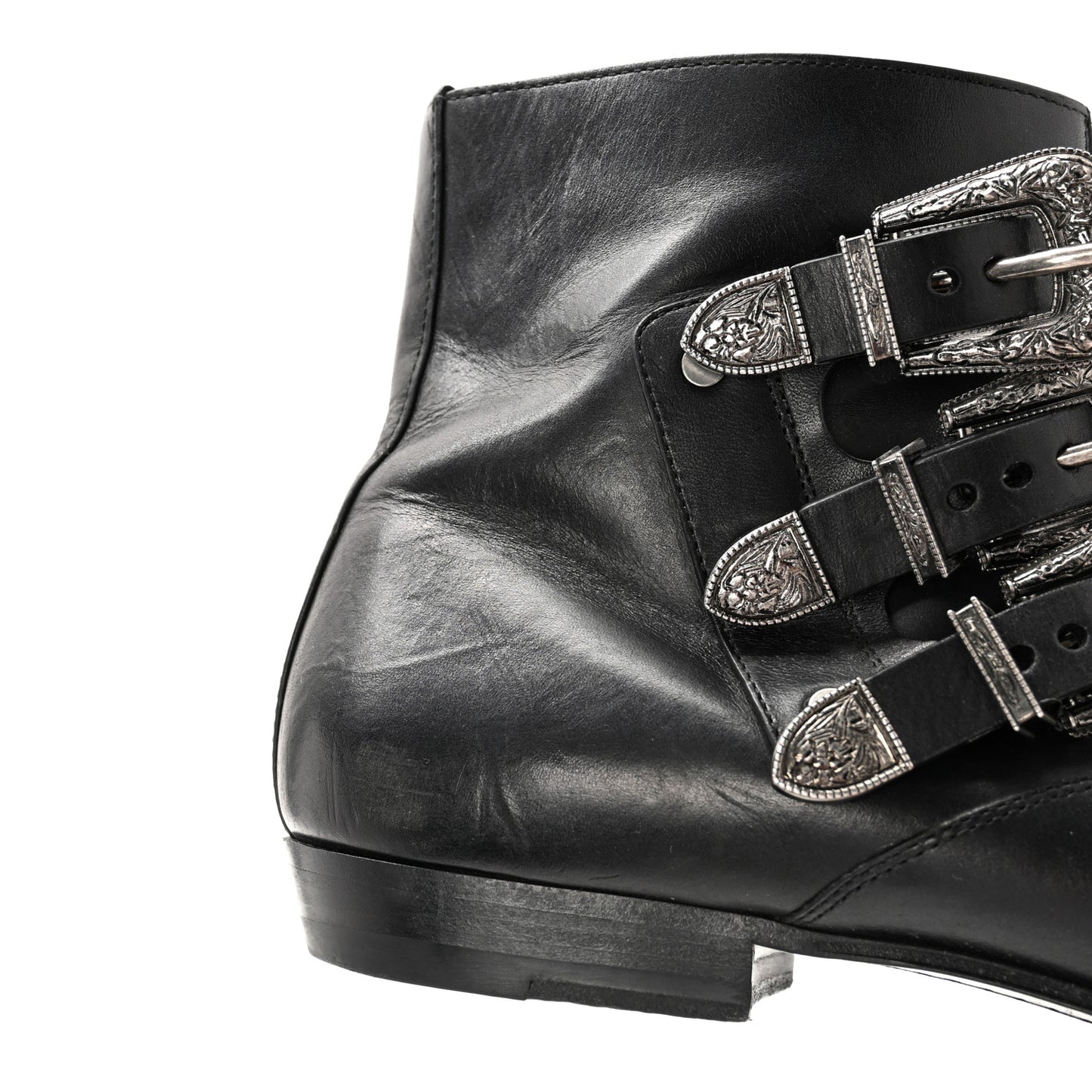 Calfskin Mens Stan Buckle Ankle Boots 46 Black