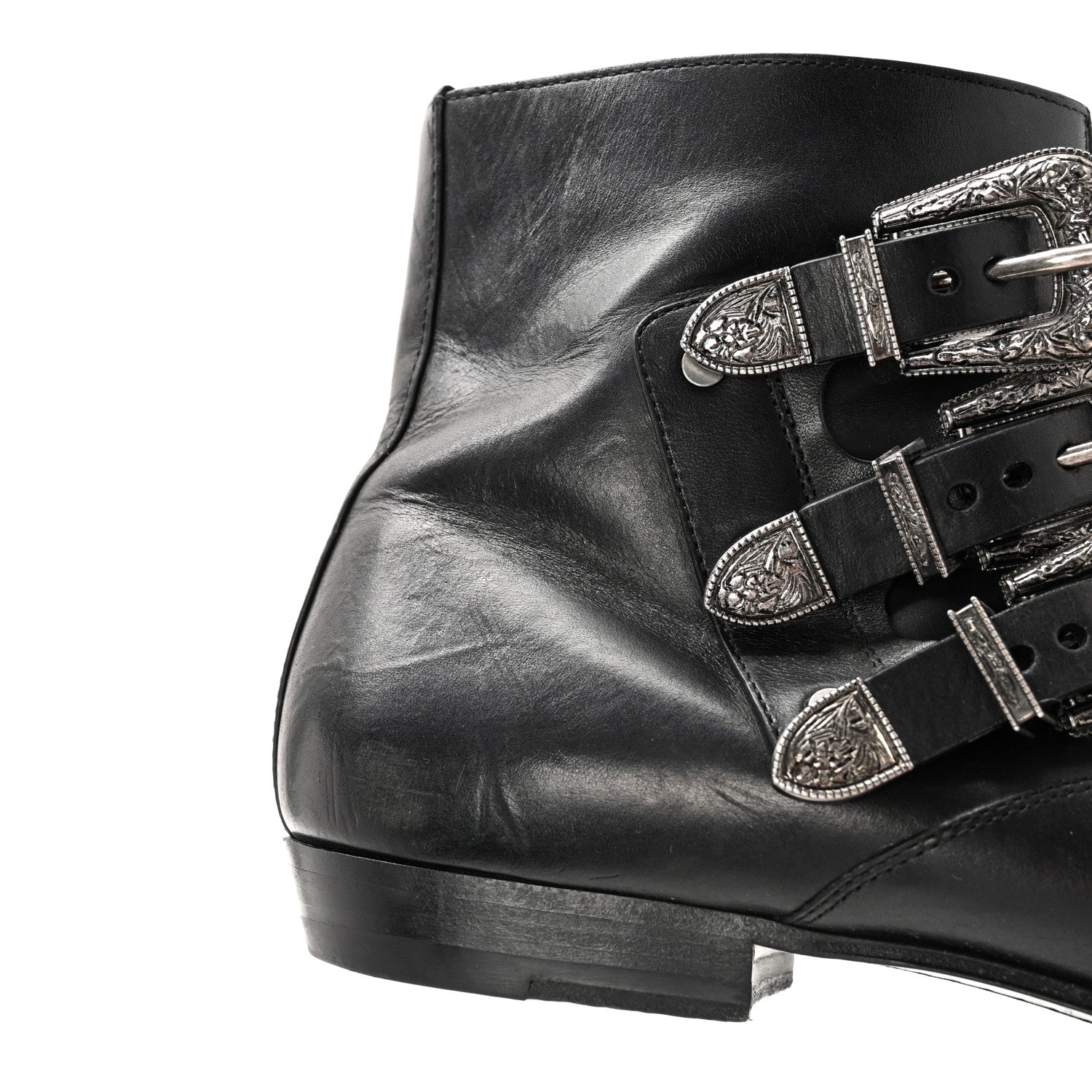 Saint Laurent Calfskin Mens Stan Buckle Ankle Boots 46 Black 11 of 13