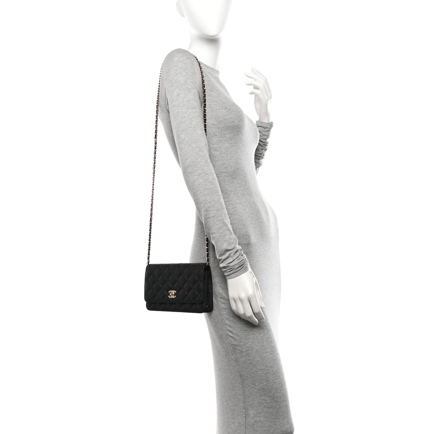 Caviar Quilted Bow Wallet On Chain WOC Black
