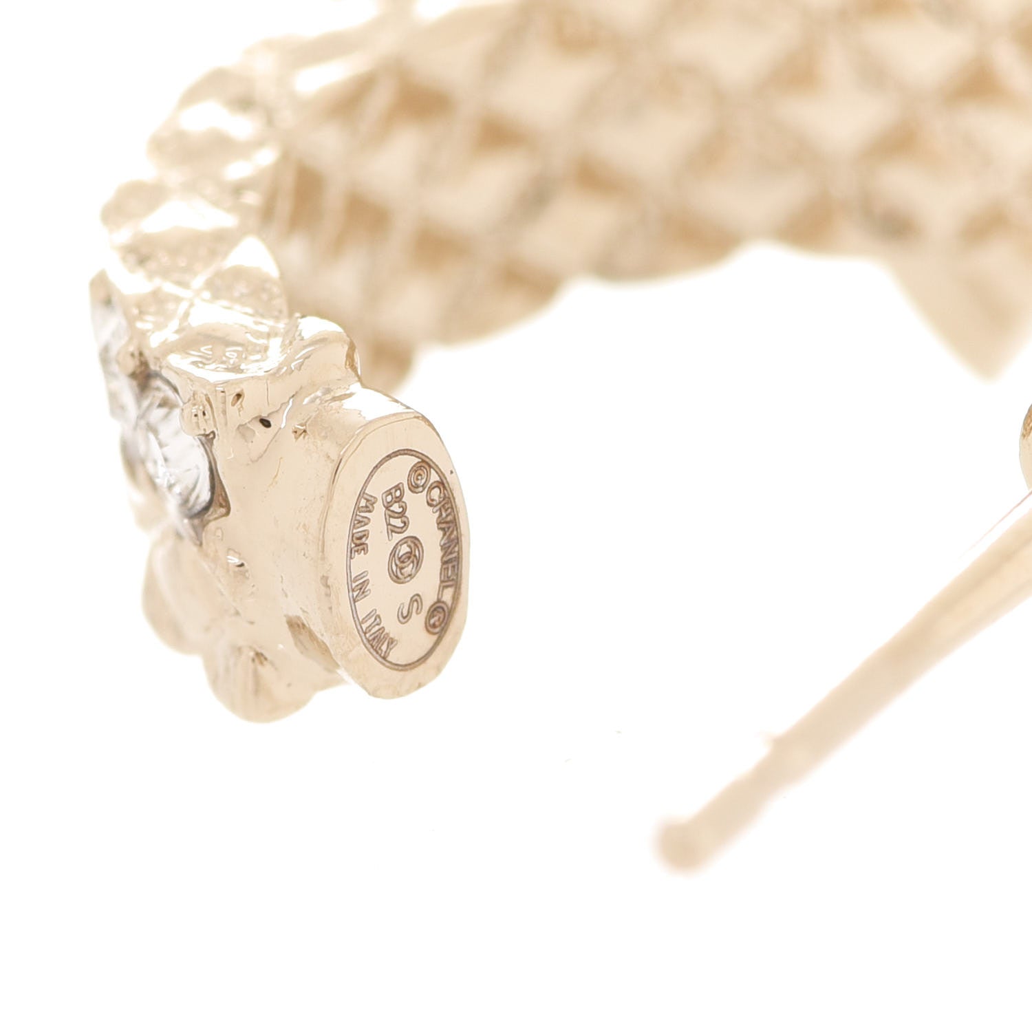 Chanel Metal Crystal Quilted CC Hoop Earrings Gold 4 of 5
