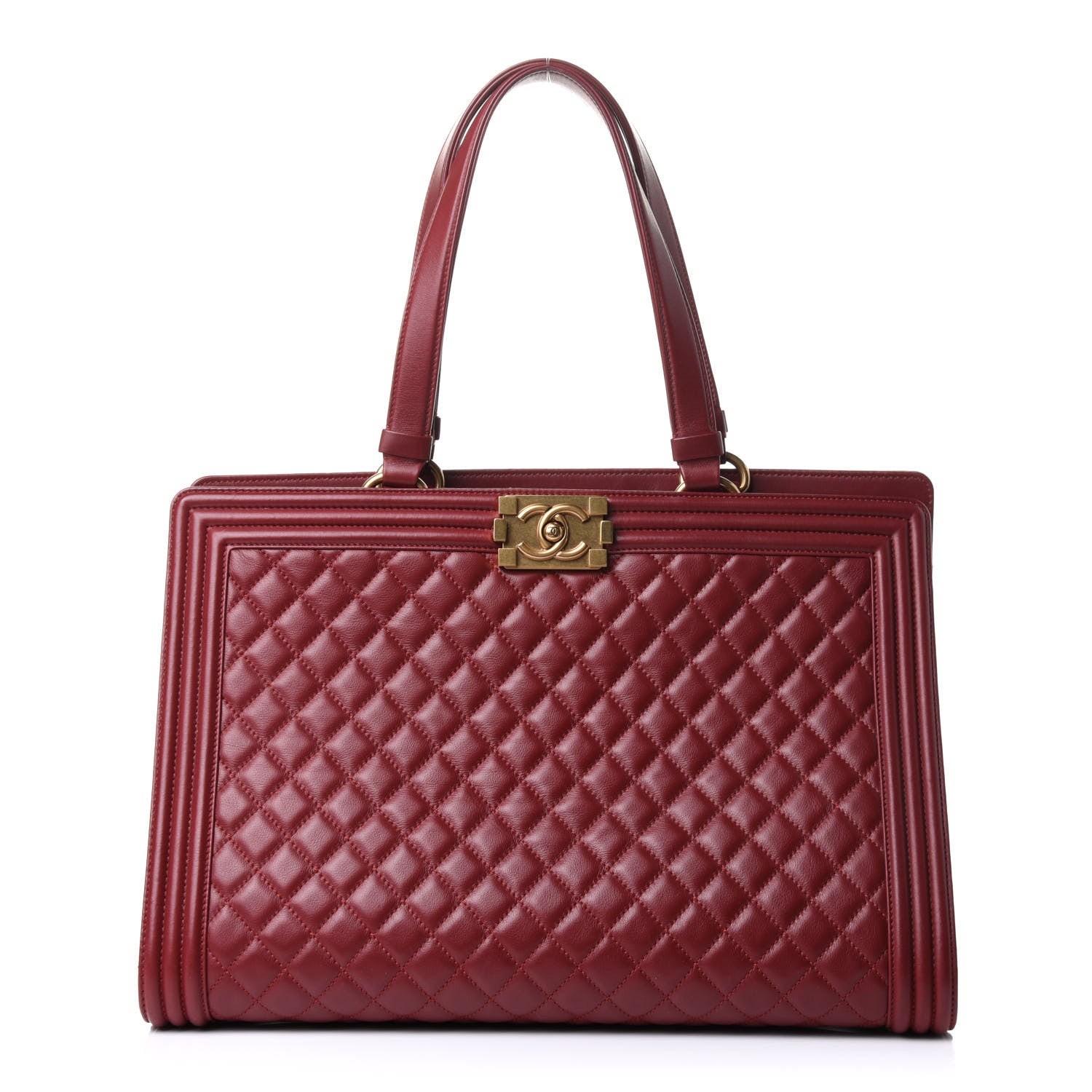 Chanel Lambskin Quilted Boy Shopping Tote Dark Red 1 of 11