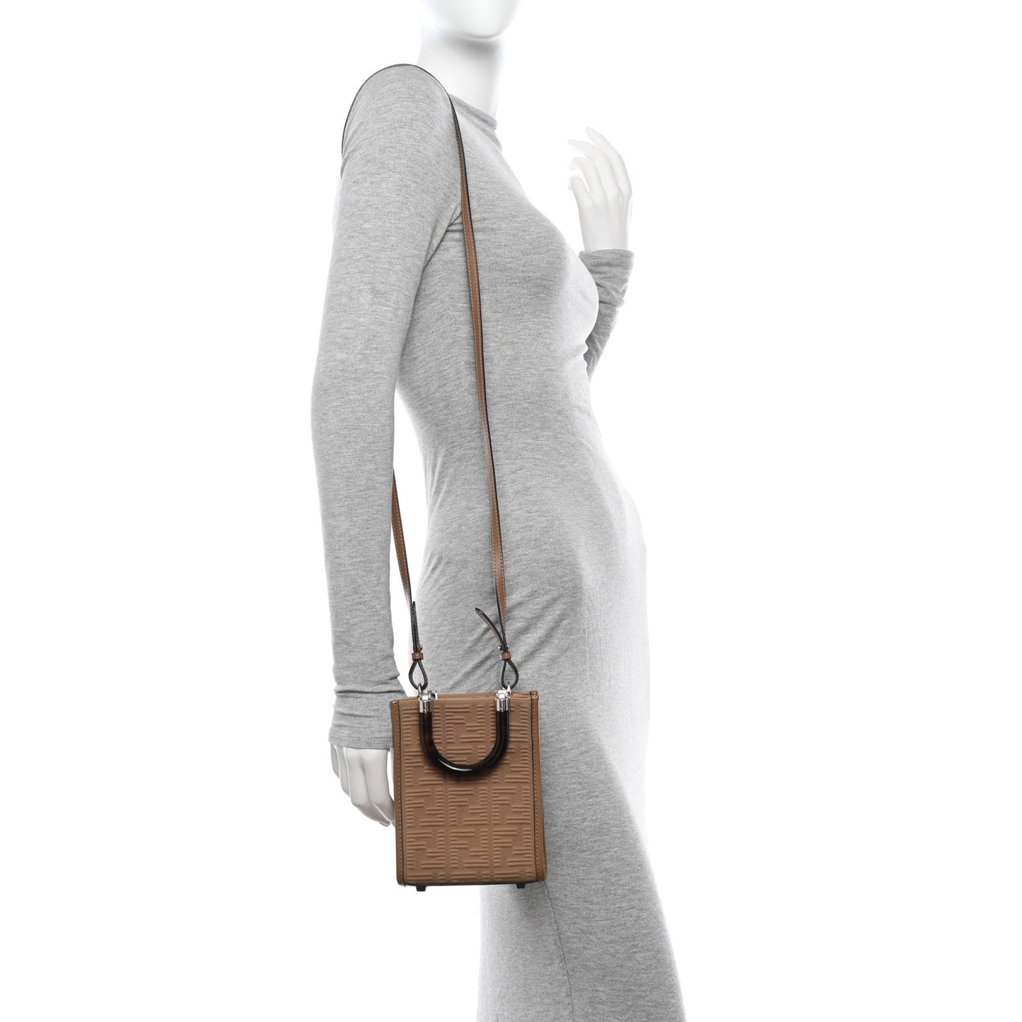 Technical Fabric Vitello Ceylon Plexiglass FF Mini Fendi Sunshine Shopper Tote Sand