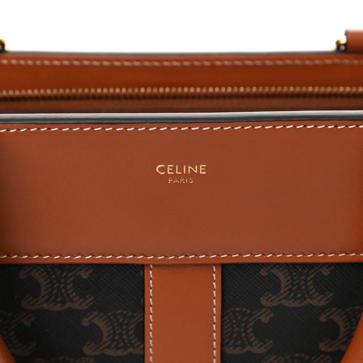 Triomphe Canvas Calfskin Cabas De France Handbag Tan