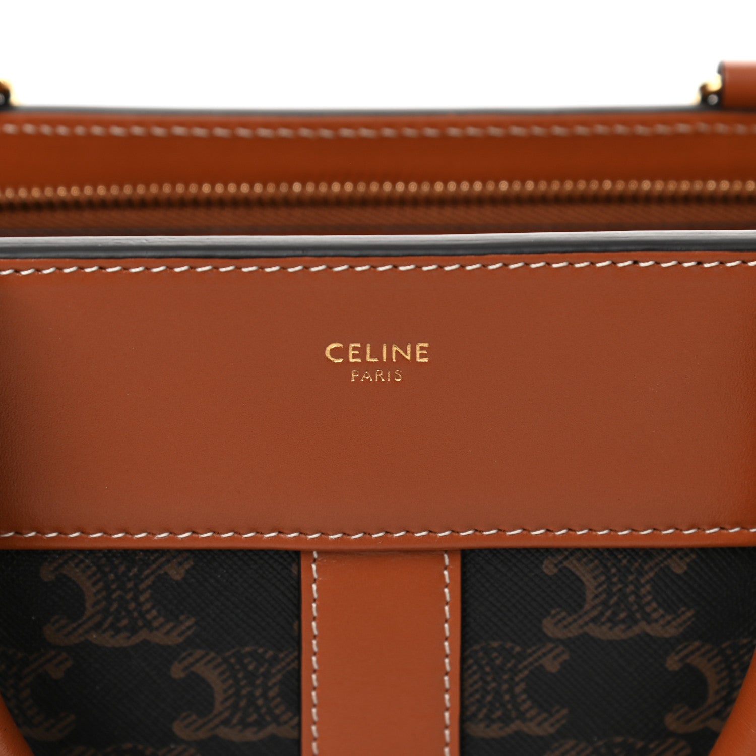 Celine Triomphe Canvas Calfskin Cabas De France Handbag Tan 6 of 15