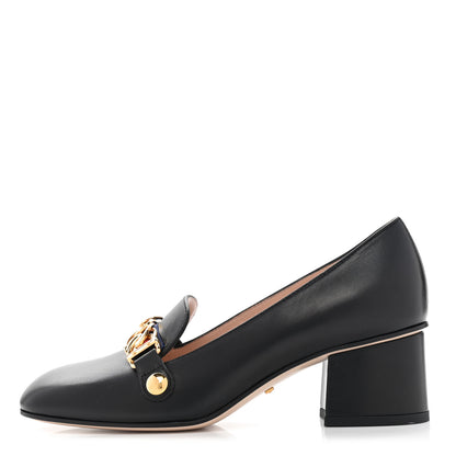 Gucci Malaga Kid Sylvie Web Chain Mid Heel Loafers 35.5 Black 1 of 14