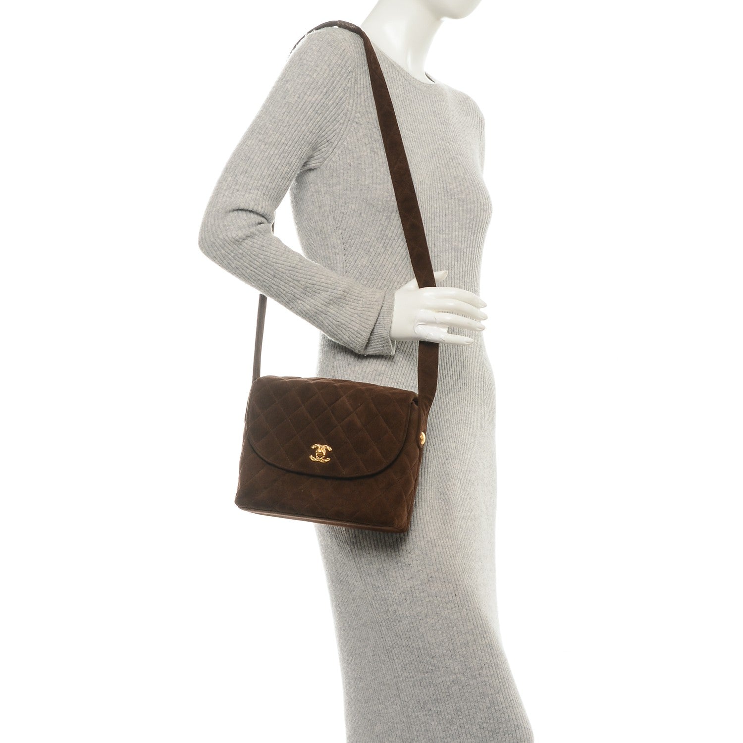 Chanel Suede Quilted Shoulder Bag Brown 2 of 7